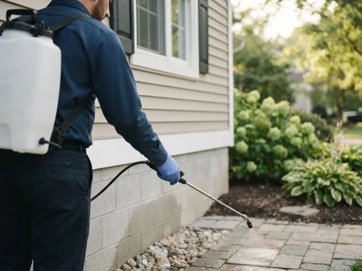 Pest control technician inspecting a home in Uniondale, NY